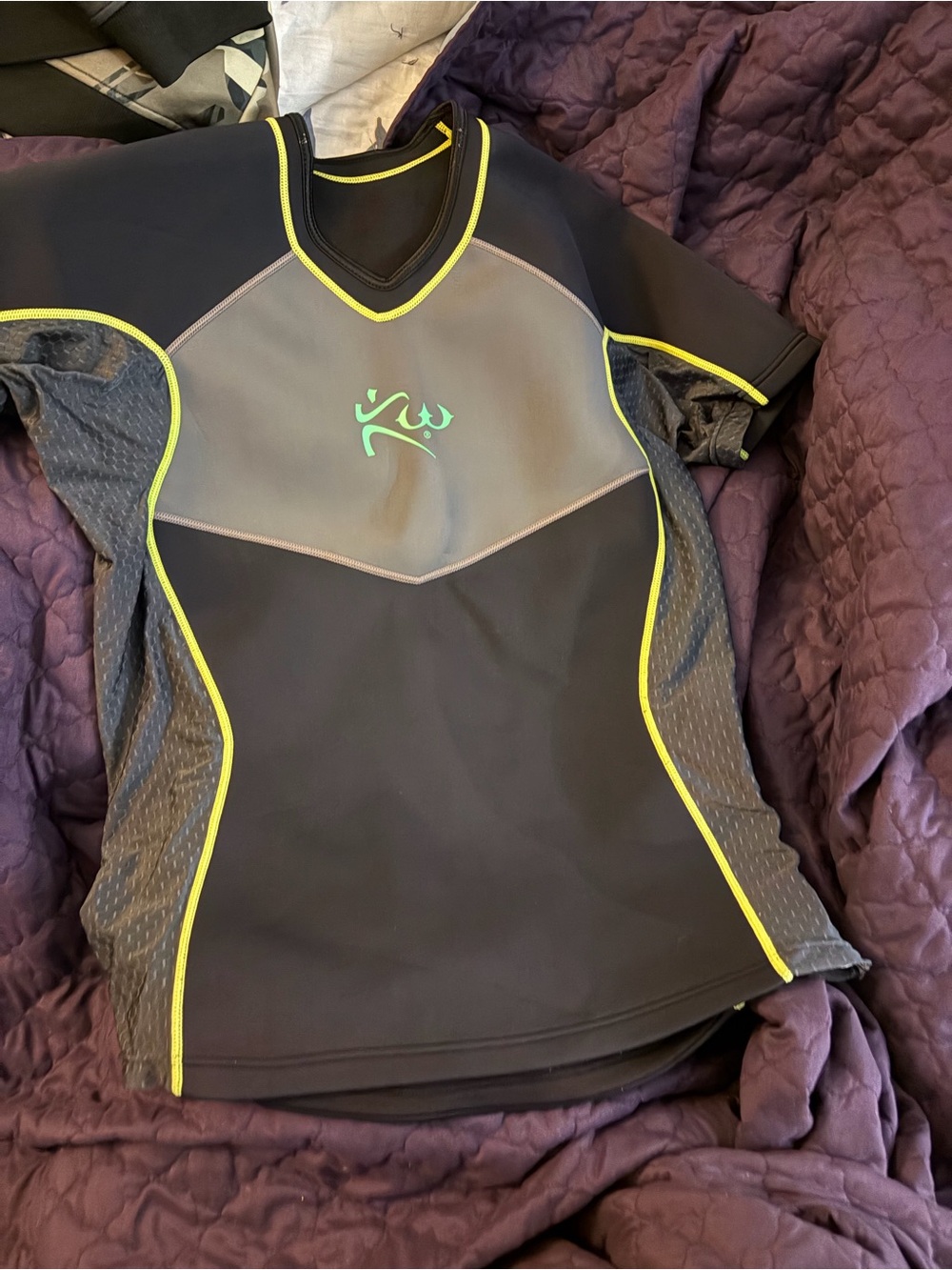 Athletic swimwear Short Sleeve Top with Neon Trim
